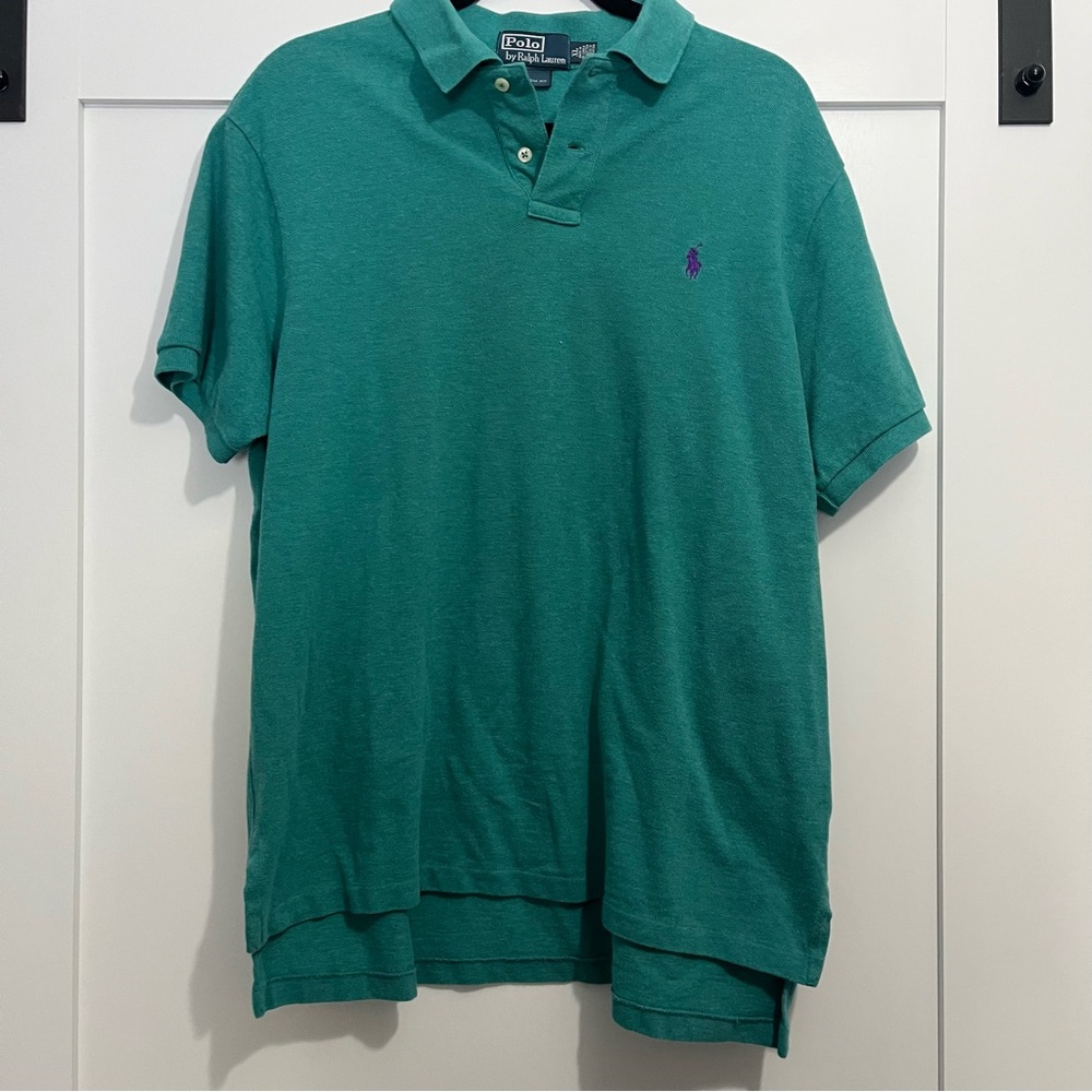 Ralph Lauren Polo Mens Size XL Polo short sleeve green/teal pony logo Custom fit